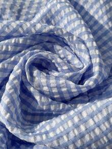 SHEIN Tween Girls' Casual Holiday Shirt With Bow Decor, Cute Bow Accent, Ruffle Hem Long Sleeve Round Neck Loose Fit Blue Striped Sleeve Ruffle Hem Blouse, Spring/Autumn/Summer, Casual Everyday Wear, Long Sleeve Top Shirt