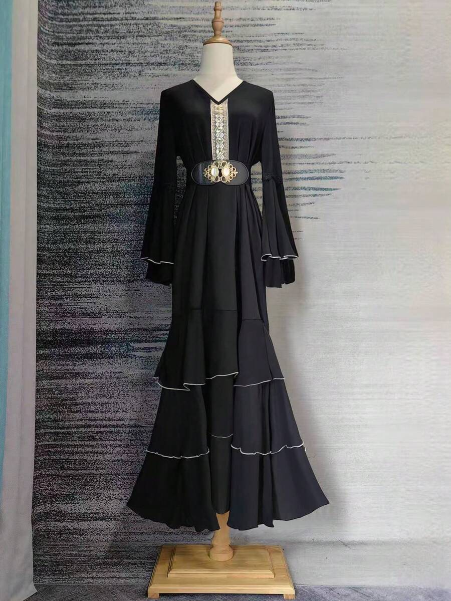 SHEIN Raffinéa 女士优雅宽松喇叭袖长连衣裙 - 彩色 - 查看 1