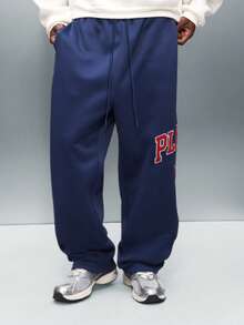 PLAYBOY X SUMWON 低裆宽松阔腿运动裤，饰有品牌标志印花，适合休闲街头服饰 - 寶藍色 - 查看 4