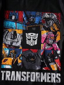 Transformers X SHEIN Tween Boy Casual Everyday Commute Fashion Street Cartoon Robot & Letter Print Long Sleeve Black T-Shirt, Spring/Autumn - Black - View 7