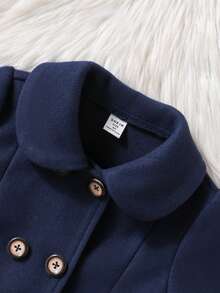 SHEIN Elladie kids Young Girls Black Double-Breasted Ruffled Collar Overcoat - Royal Blue - View 4