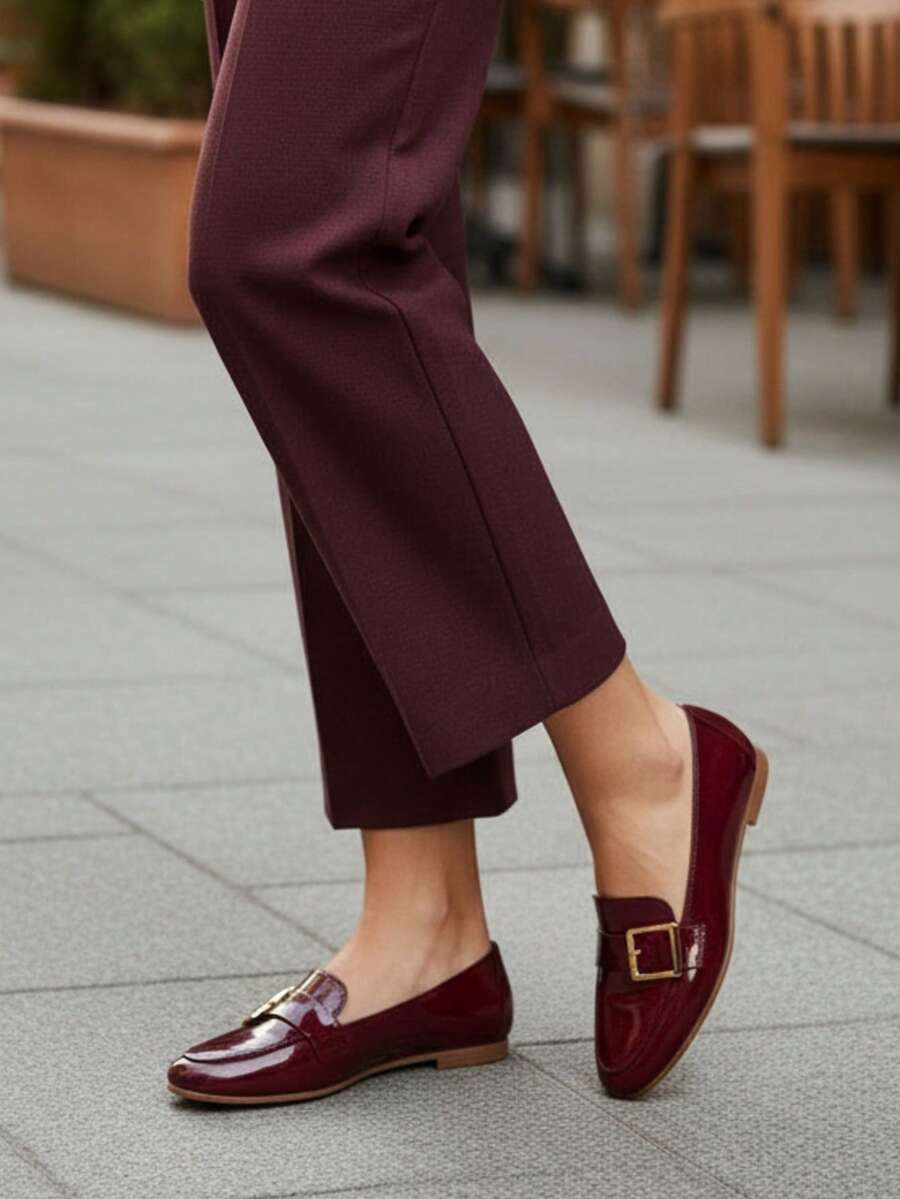 Mocasines para mujer, punta afilada, detalle de hebilla metálica,FORRO PIEL ,planos, estilo minimalista, casual y oficina. - Burdeos - Ver 1