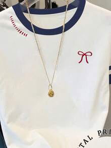 Resyla 女士圆领蝴蝶结印花休闲百搭度假短袖T恤 - 彩色 - 查看 5