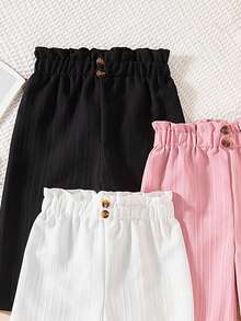 SHEIN Bộ 3 món quần ống rộng cài nút đơn sắc thoải mái, dễ mặc cho bé gái, thích hợp mặc hàng ngày vào mùa xuân và mùa thu, hoạt động ngoài trời - Nhiều màu - Xem 5