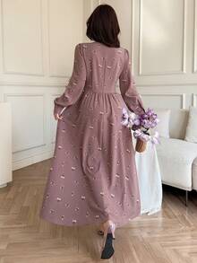 Feyla Women's Elegant Commuter Ditsy Floral Dress - Purple - View 2