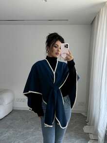 Islaluna Nowa jesienno-zimowa wełniana peleryna typu poncho, uniwersalna i elegancka dla kobiet