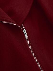 SHEIN Tall 高个系列女士秋冬百搭修身长款羊毛混纺大衣 - 酒紅色 - 查看 6