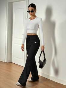 SHEIN Tall 女士刺绣喇叭裤，时尚设计，适合夏季穿着