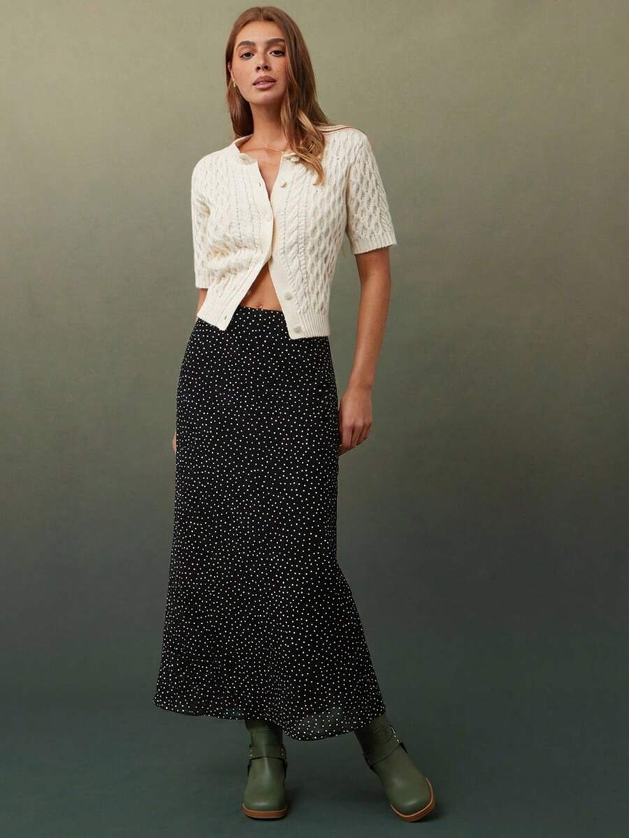 WESTFADE Plaid Chiffon High Waist A Line Midi Skirt Fall, Autumn, Winter, Boho , Casual Western Wear For Women, Cute Country Concert - Black - View 1