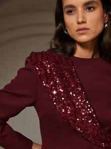 Aveloria Rosie Váy dạ hội tay dài đính sequin chắp vá thời trang, phong cách châu Âu đa năng cho mùa thu/đông - Màu Đỏ Sâu - Xem 7