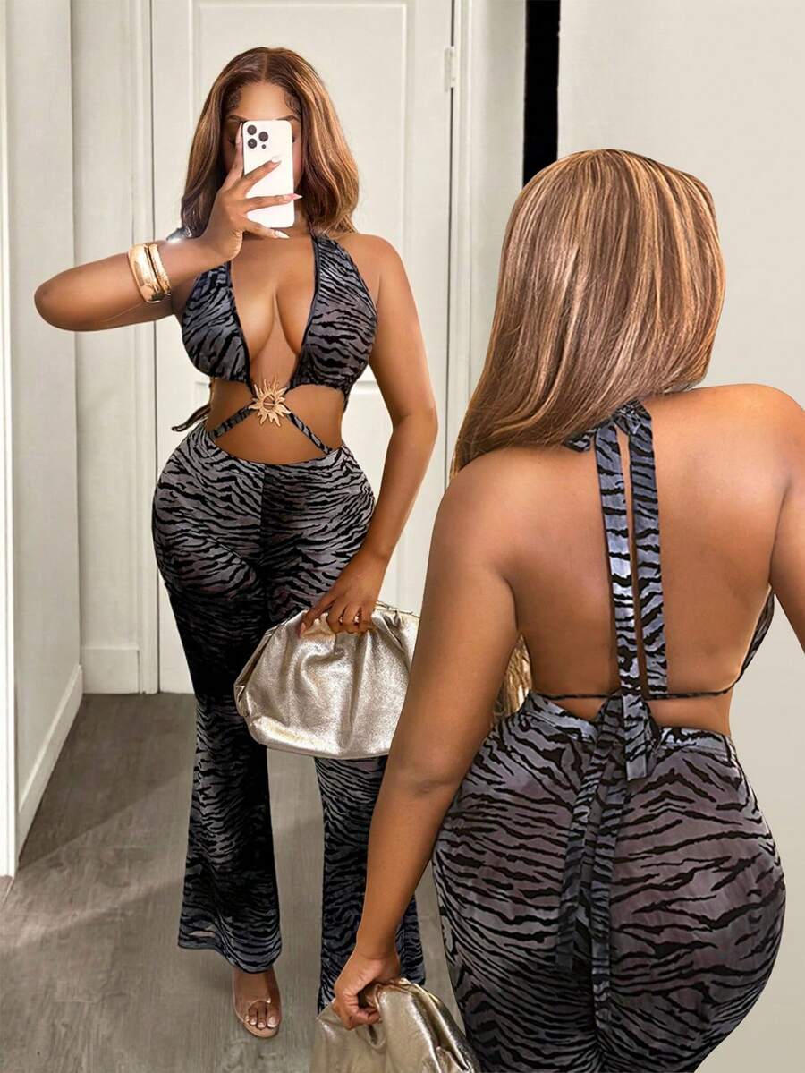 SHEIN BamGlam Mono sexy con tirantes transparentes y calados