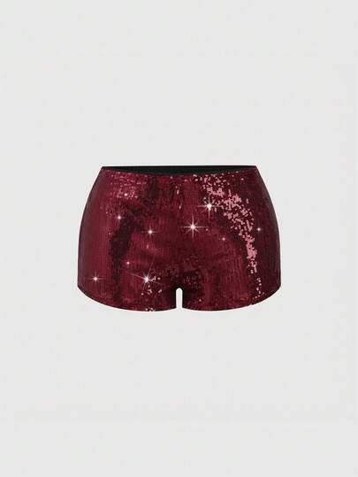 J-Fashion Pantalones cortos de mujer de cintura baja vintage, súper cortos y sexy con brillo plateado