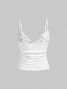 ROMWE Grunge Punk Seksowny, halloweenowy, ciemny, punkowy, nitowany, patchworkowy top damski - Biały - Zobacz 2