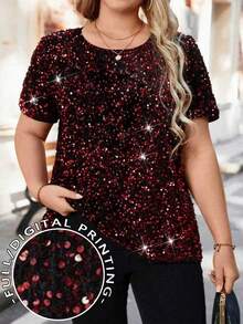 Women's Round Neck Short Sleeve Shiny Sequin Casual Loose Fitted T-Shirt - Multicolor - View 5
