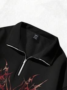 Attitoon 女士宽松印花半拉链高领轻薄套头卫衣 - 黑色 - 查看 6