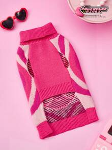 THE POWERPUFF GIRLS X PETSIN 1件宠物猫狗通用粉色爱心可爱卡通图案提花高领弹力舒适保暖狗狗毛衣 - 粉色 - 查看 4