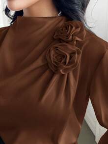 Modelyn Women's Daily Casual Shirt Coffee Brown Top - Coffee Brown - View 5