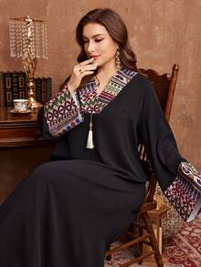 Al Najma Embroidery Print Tassel Decor Plus Size Women Dress