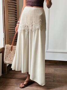 Serisse Chân váy ren vá thanh lịch dành cho nữ - Màu be - Xem 5