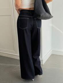 Livesso Quần jean denim dáng rộng thoải mái dành cho nữ, thích hợp cho mùa đông. - Rửa tối - Xem 2