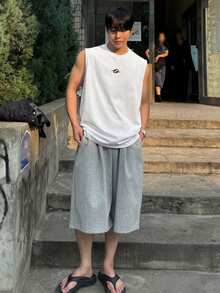 DAZY 男士圆领圆形印花休闲百搭日常通勤背心 - 白色 - 查看 5