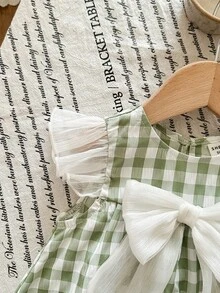 SHEIN LMoss Kids 可爱甜美撞色蝴蝶结短袖上衣 - 彩色 - 查看 4