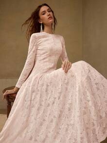 MOTF PREMIUM WOMEN'S LONG SLEEVE LACE STRUCTURED COCKTAIL DRESS - Pink - View 1