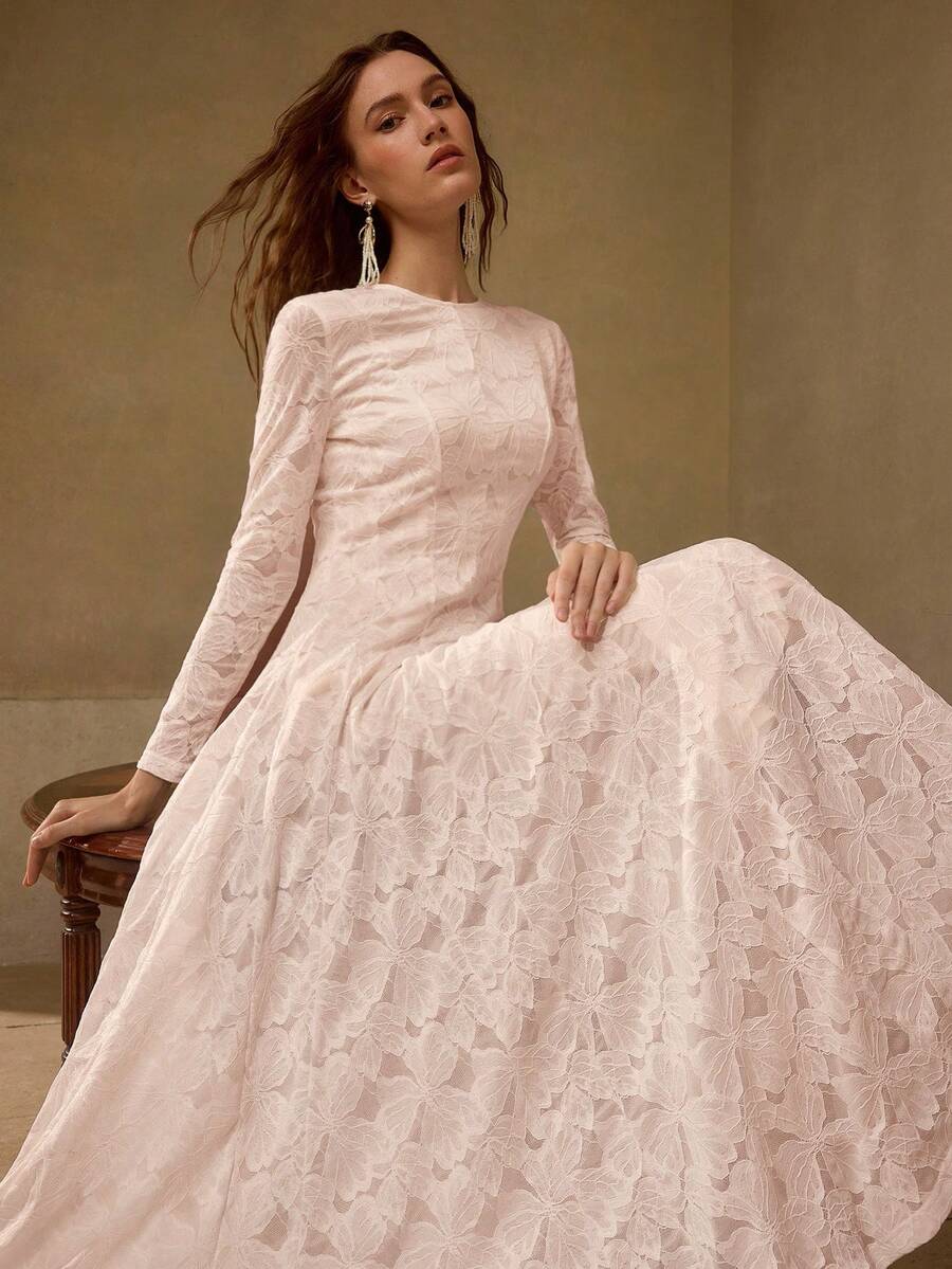 MOTF PREMIUM WOMEN'S LONG SLEEVE LACE STRUCTURED COCKTAIL DRESS - Pink - View 1