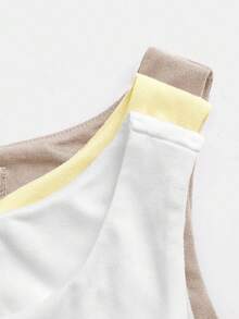 SHEIN BASICS 3件套休闲圆领无袖修身纯色针织女式紧身衣 - 卡其色 - 查看 6