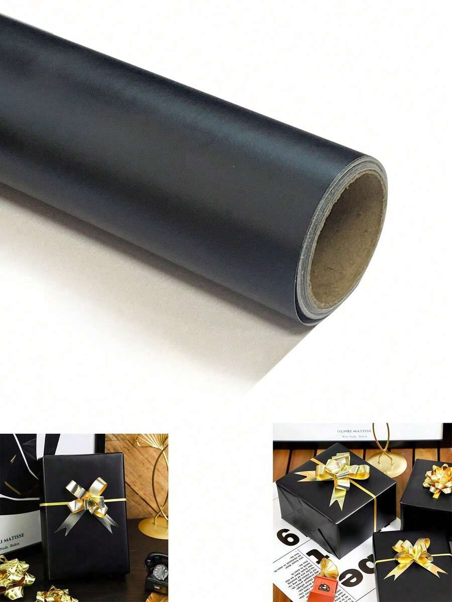 包装纸卷 - 哑光金属黑礼品包装纸，纯色纸张，非常适合节日派对、冬季婚礼、母亲节、生日、DIY花束、新年、送礼派对 - 黑色black - 查看 1