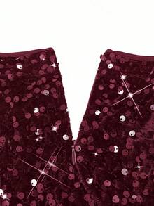 Rafferiza 黑色亮片露背弹力性感无袖修身连衣裙/约会/派对/夜店/街头/万圣节/情人节/生日礼服/春/夏/秋/冬新款短裙 - 中紫紅色 - 查看 3