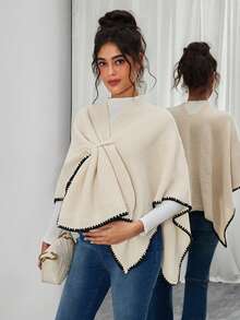 SHEIN Pregnant Women's Floral Trim Fashionable Shawl Cardigan, Autumn/Winter - Apricot - View 4