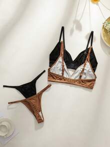 NudeFit 4件套亮面三角杯吊带背心和丁字裤内衣套装