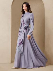 Graceveil Váy họa tiết hoa chắp vá cổ bẻ Design Sense dành cho nữ - Nhiều màu - Xem 6