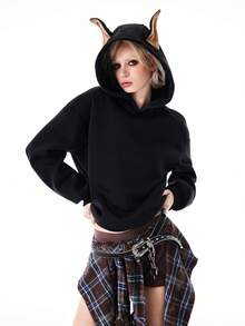 Bloopia Women's Woven Sweatshirt With Doberman Ear Design, Long Sleeve, Fashionable Loose Fit Pullover Sweatshirt For Autumn