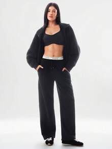 GLOWMODE Everyday Fleece Warmth Whisperer Soft Warm Lightweight Front Back Seam Detailing Pockets Batwing Sleeve High Neckline Full-Zip Jacket Autumn Winter Daily Casual - Black - View 7