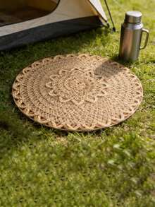 12pcs American Country Style Linen Woven Placemat, Round Plate Mat, Table Decoration Shop, Family Gathering Table Decoration - Khaki - View 8