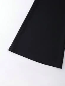 SHEIN Franclia 女士新款独特时尚百搭纯色优雅喇叭裤，高腰显瘦金属拉链长裤 - 黑色 - 查看 4