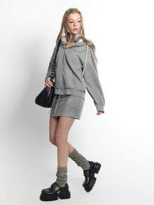 SHEIN Unity 女士针织短款修身休闲运动风半裙，抽绳腰带，时尚百搭 - 灰色 - 查看 6