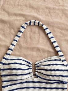 Soleia Women's Vacation Striped Halter Top And Shorts Casual 2 Pieces Set