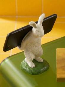 Joivida 1 pièce Support de téléphone design lapin en résine, angle de visualisation réglable, support paresseux pour smartphone, tablette, décoration de bureau, idée de cadeau pour elle, - Multicolore - Voir 2