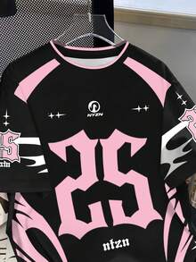 INAWLY Hot-Selling Style, Black And Pink Contrasting Color Gothic Style Short-Sleeved T-Shirt For Women, Suitable For Daily Shopping And Fashion Store Check-In And Date Wear, And Versatile Tops - White - View 3