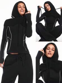 GLOWMODE Keep It Cozy 30% Wool Soft Warm Chill Ribbed Drawstrings Woven Balaclava Autumn Winter Daily Casual Wear - Black - View 8