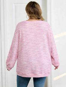 SHEIN CURVE+ 大码女式彩色华夫格针织套头卫衣，秋冬季 - 粉色 - 查看 2