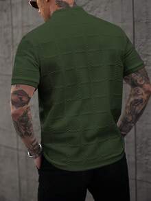 Manfinity Homme 男士 Polo 衫，商务休闲，纹理面料，印花设计绿色 Polo 衫，男士高尔夫球衫，学院风图案 Polo 衫，绿色男士短裤套装，黑桃 A 男士衬衫 - 綠色 - 查看 2
