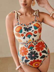 Swim Oasis 1pc Women All-Over Print Twist Front One-Piece Swimsuit And Mini Skirt Set - Multicolor - View 8