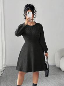Elenzga 女士优雅时尚长袖宽松大码毛衣连衣裙，适合外出和婚礼宾客穿着，秋冬季 - 黑色 - 查看 6