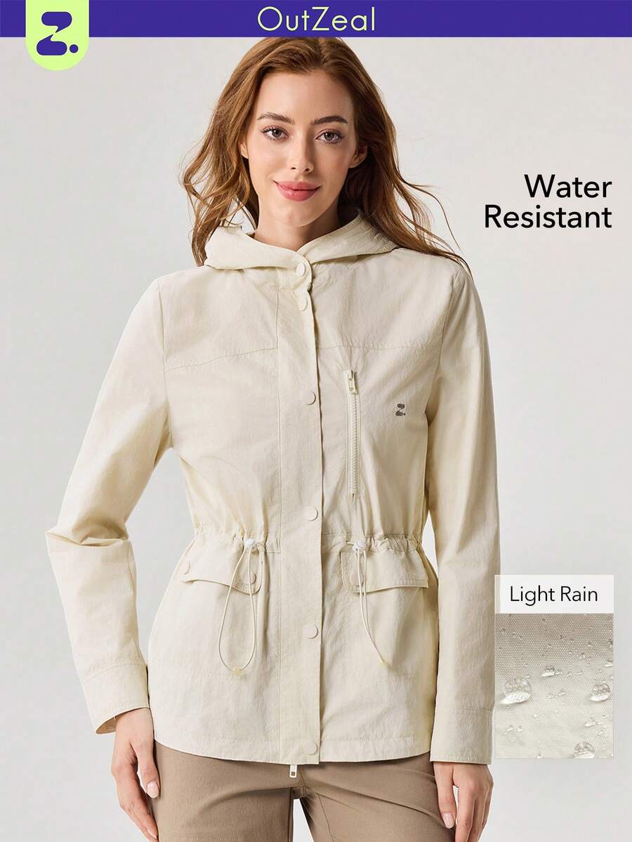 OutZeal 女式防水抽绳腰部翻盖口袋户外夹克徒步露营秋季 - 白色 - 查看 1