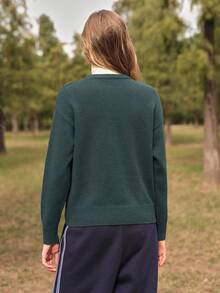 SHEIN In My Nature 常规版型长袖针织套头衫 - 綠色 - 查看 3