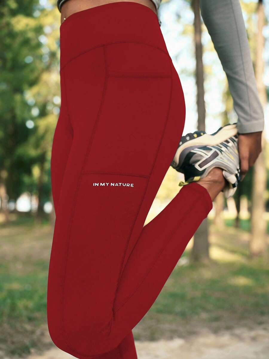 In My Nature Women's Letter Print Casual Sports Outdoor Leggings - Red - View 1